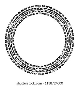 Black grunge tire track silhouette in circle isolated on white background