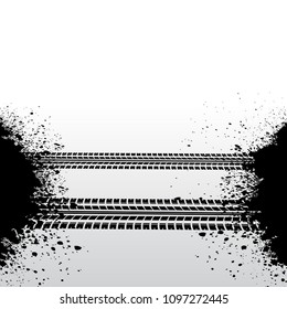 Black grunge tire track silhouettes isolated on white background