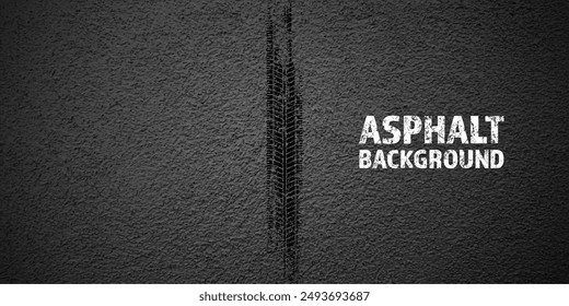 Black grunge tire tracks, wheel braking marks. Truck, car or motorcycle tread pattern silhouettes. Auto race, motorsport, speed racing design element. Asphalt texture. Vector illustration