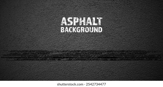 Rastreio de pneus pretos grunge, marcas de travagem das rodas. Silhuetas padrão de piso de caminhões, automóveis ou motociclos. Auto corrida, automobilismo, velocidade de corrida elemento de design. Textura de asfalto. Ilustração vetorial