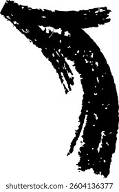 Black grunge vector arrow pointing down left, crafted with chalk or charcoal on a chalkboard, featuring a textured, artistic style against a clean white background
