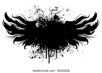 Black Grunge Wings Illustration With Paint Splatter Background