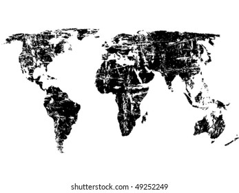 Black grunge world map on a white background. Vector illustration.