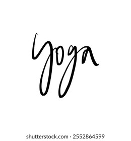 Black grunge yoga font lettering calligraphy brush hand drawn symbol, minimalistic illustration clipart. Decor logo yogi element for logo, label, emblem, poster, wall art, postcard, nail sticker, t