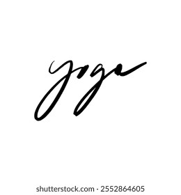 Black grunge yoga font lettering calligraphy brush hand drawn symbol, minimalistic illustration clipart. Decor logo yogi element for logo, label, emblem, poster, wall art, postcard, nail sticker, t