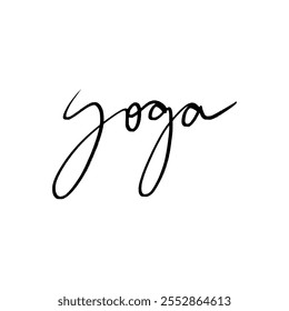 Black grunge yoga font lettering calligraphy brush hand drawn symbol, minimalistic illustration clipart. Decor logo yogi element for logo, label, emblem, poster, wall art, postcard, nail sticker, t