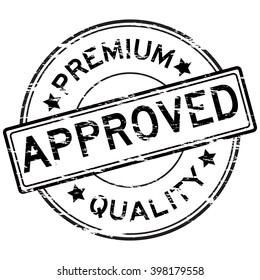 Black grunged approve and premium quality stamp on white background