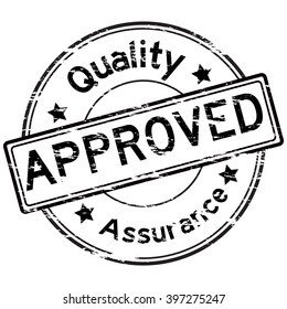 Black Grunged Approve And Quality Assurance Stamp On White Background