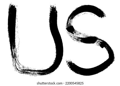 Black grunge-style text on a white background. US