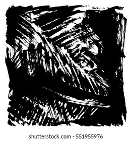 Black grungy background. Texture of dry brush. Black texture painted with a brush. Vector ink grunge background