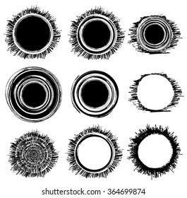 black grungy circles. Set of circle background