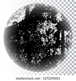 Black grungy round shape. Round stamp on transparent background. Black circle. Vector textures.