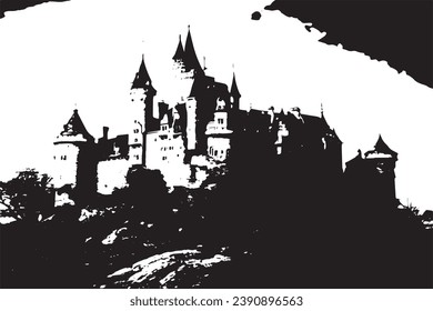 black grungy texture of castle on white background, vector illustration