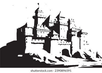 black grungy texture of castle on white background, vector illustration