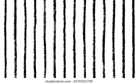 Black grungy textured hand drawn stripes, streaks, bars on white background. Vector seamless repeat pattern. Brush, chalk, charcoal, crayon drawn - rough, artistic edges. Striped monochrome texture.