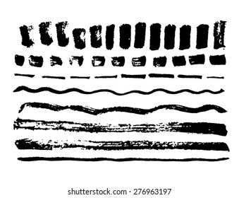 Black grungy vector abstract hand-painted brush strokes. Collection of hand drawn lines. Vector set of design elements