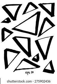 Black grungy vector collection of hand-drawn triangles on white background. Set of graphic design elements fr your business