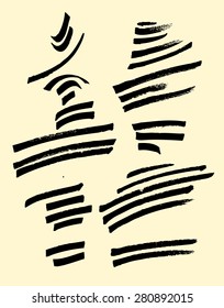 Black grungy vector hand-drawn marker lines. Set of expressive elements for graphic design