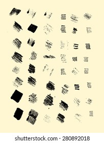 Black grungy vector hand-drawn marker scratches, hatches, lines, blots and strokes. Set of expressive elements for graphic design. Abstract background with brush strokes. Monochrome hand drawn texture