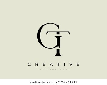 Black Gt letters and creative text on beige background