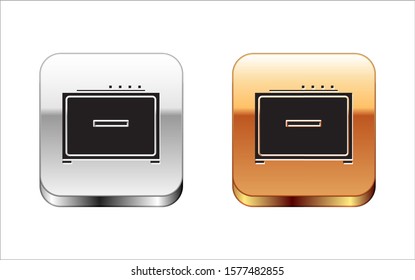Black Guitar amplifier icon isolated on white background. Musical instrument. Silver-gold square button. Vector Illustration