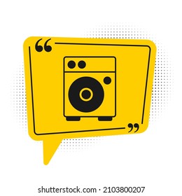Black Guitar amplifier icon isolated on white background. Musical instrument. Yellow speech bubble symbol. Vector