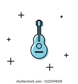 Black Guitar icon isolated on white background. Acoustic guitar. String musical instrument.  Vector Illustration