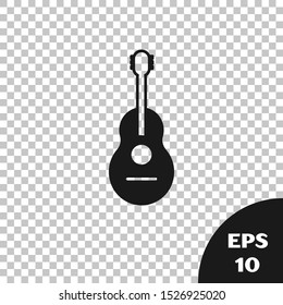 Black Guitar icon isolated on transparent background. Acoustic guitar. String musical instrument.  Vector Illustration