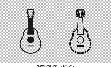 Black Guitar icon isolated on transparent background. Acoustic guitar. String musical instrument.  Vector
