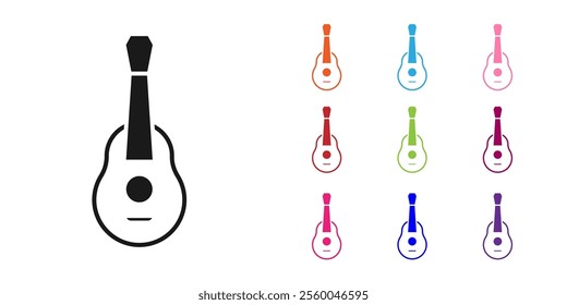 Black Guitar icon isolated on white background. Acoustic guitar. String musical instrument. Set icons colorful. Vector