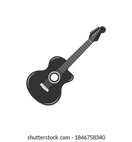 Black guitar icon. Music symbol isolated on white background. Vector illustration