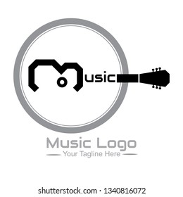 Black guitar illustration for Music Logo. In the grey color circle is good and easy to edit file in eps.10