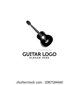 black guitar logo design, silhouette,vector template, music band logo,acoustic
