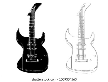 black guitar on white background, vector image