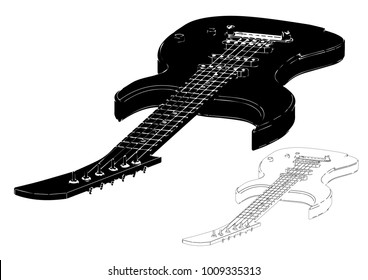 black guitar on white background, vector image