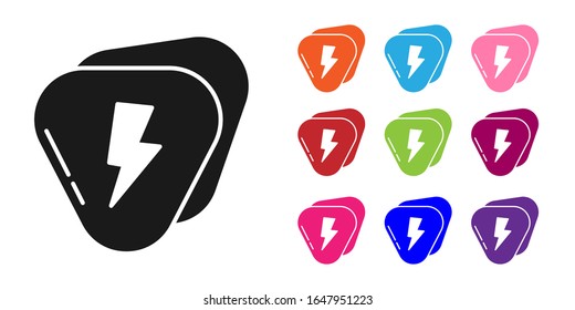Black Guitar pick icon isolated on white background. Musical instrument. Set icons colorful. Vector Illustration