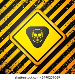 Black Guitar pick icon isolated on yellow background. Musical instrument. Warning sign. Vector