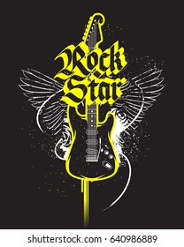 Black guitar Rock star grunge style art print