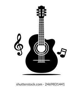 A black guitar silhouettes. Vector guitar on white background. Symbol of classic guitars for a store or music application.