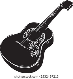 A black guitar silhouettes. Vector guitar on white background. Symbol of classic guitars for a store or music application