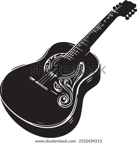 A black guitar silhouettes. Vector guitar on white background. Symbol of classic guitars for a store or music application