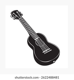 black guitar with white background, great for music and more.