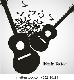 black guitars and musical notes floating