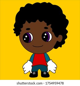 black guy with afro or disco haircut, simple colored emoticon, vector emoji in color, funny cartoon character from a set