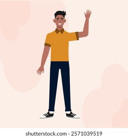 A Black Guy Flat Character Standing Say Hallo, Front view