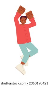 Black guy having fun semi flat color vector character. Happy african american man. Excited male smiling. Editable full body person on white. Simple cartoon spot illustration for web graphic design