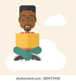 A black guy having a great idea while reading a book. Business concept. A Contemporary style with pastel palette, soft beige tinted background. Vector flat design illustration. Square layout