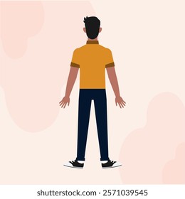 A Black Guy Male Standing Back View Flat Character