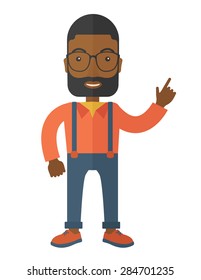 Un hombre negro orgulloso de ser un empresario. Un estilo contemporáneo. Ilustración de diseño plana vectorial fondo blanco aislado. Diseño vertical