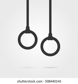 black gymnastic rings icon with shadow. concept of acrobatic discipline, olympiad, stripes, healthy lifestyle, sport practice. flat style trend modern simple logo graphic design on gray background